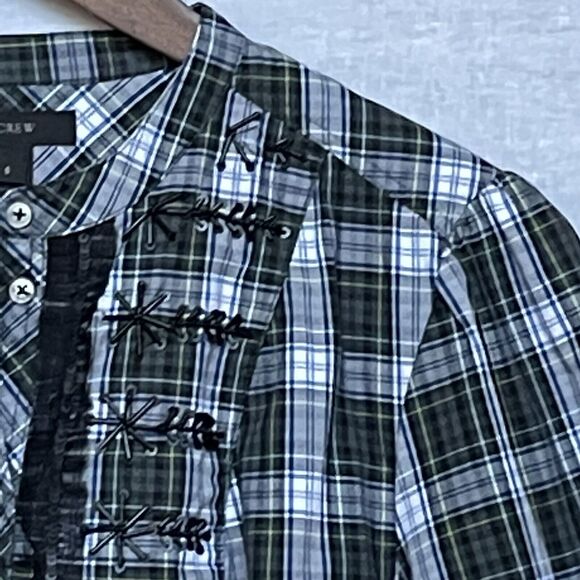 J. Crew Long-Sleeves Top Women's Size S Green Black White Plaid 100% Cotton - Picture 2 of 13